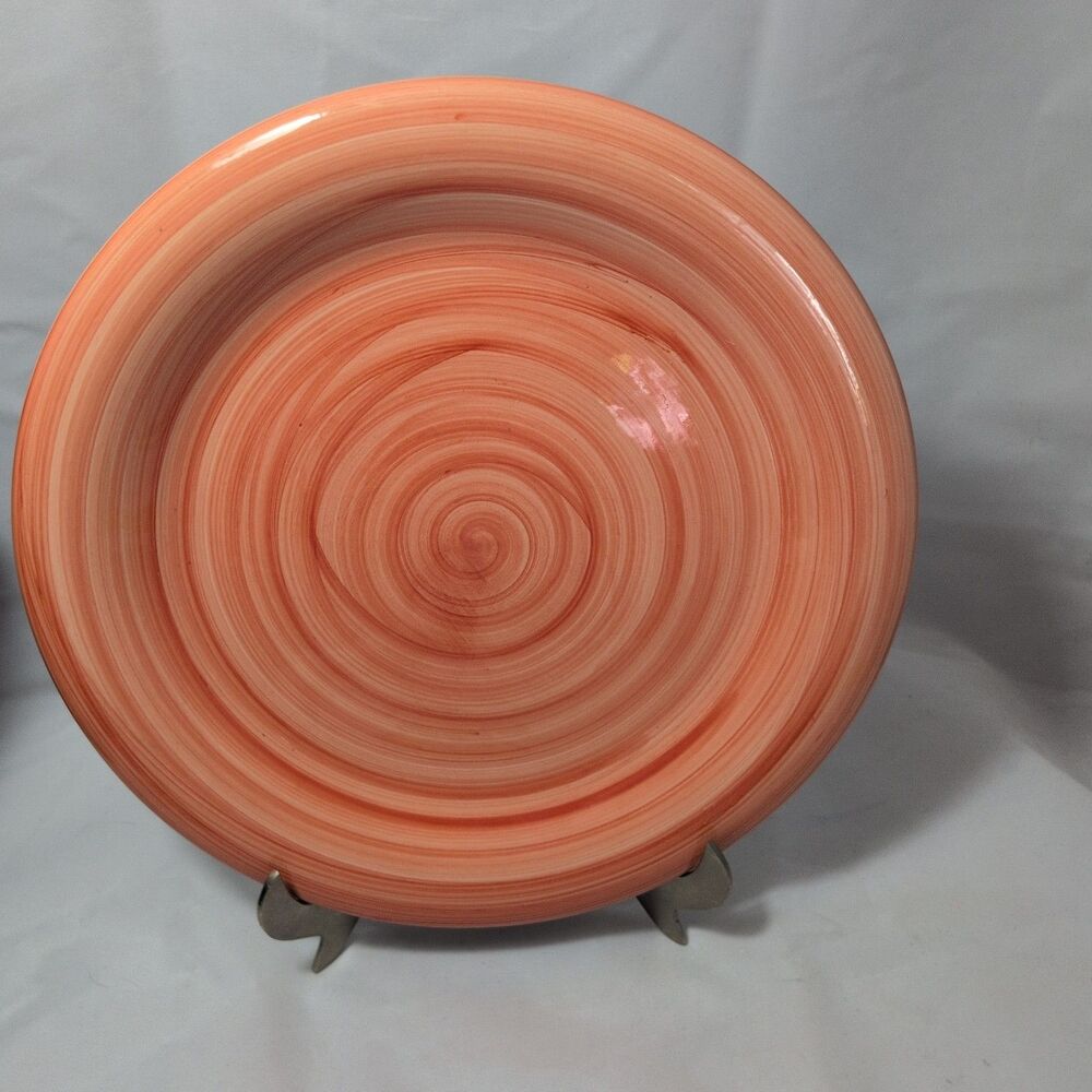 Tabletops Unlimited Spirale Orange Swirl 10.5" Dinner Plate Hand Painted...